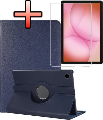 Hoes - Geschikt voor Samsung Galaxy Tab A11 Plus - Met Screenprotector - 360 Graden Draaibare Hard Cover Case - Tablet Hoesje Draaibaar - Donkerblauw