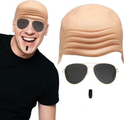 3-delige Accessoireset voor Volwassenen, Inclusief Kale Caps, Zonnebril en Zwarte Soul Patch voor Circus Kostuums en Feestjes