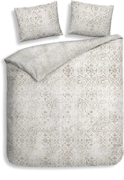Heckettlane Dekbedovertrek Emeralda - Bedlinnen met Ornamenten print - 240x200-220 cm - Lits-Jumeaux - Beige - Dekbedovertrek van 100% Katoen-Satijn