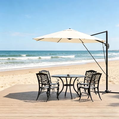 Wishdor Ronde Zweefparasol - 360° Draaibaar En 5 Kantelstanden - Modern Ontwerp Voor Tuin En Terras - Metaal En Polyester - Beige - Ø 3 M