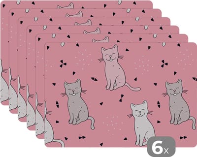 Placemat - Placemats kunststof - Kat - Huisdieren - Meisje - Design - 45x30 cm - 6 stuks - Hittebestendig - Anti-Slip - Onderlegger - Afneembaar