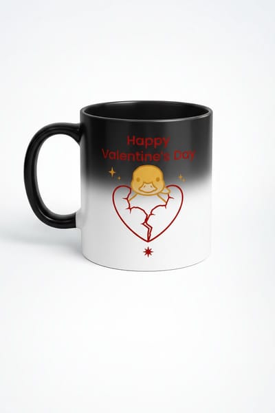Magische Valentijnsdag Mok met Schattig Eendje in Gebroken Hart - Warmtegevoelige Kleurveranderende Mok
