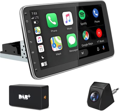 Cestovet 1DIN Autoradio 360° draaibaar scherm - Android 15 - 4+64G - Draadloos Carplay & Andriod Auto - Bluetooth - GPS-navigatiesystem - Achteruitrijcamera - DAB - Wifi Bluetooth