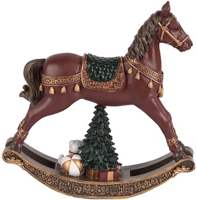 Clayre & Eef Kerstdecoratie Beeld Hobbelpaard 18x5x19 cm Bruin Kunststof