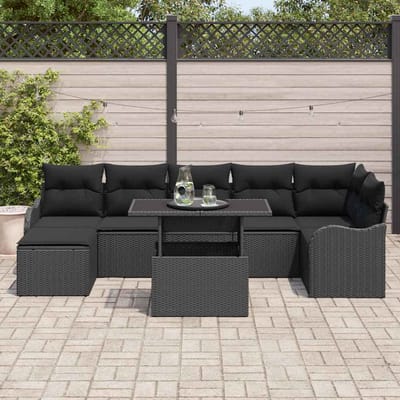 vidaXL - Tuinbank - Set - 8 - st - Zwart - [Synthetisch]: - Poly - Riet