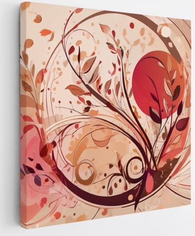 Saammp Canvas Schilderij - Planten - Rood - Abstract - 20x20 - Foto op canvas - Wanddecoratie - Muurdecoratie Woonkamer - Slaapkamer decoratie - Canvas Print