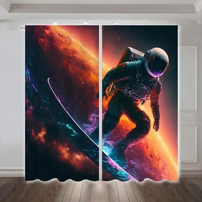 Rideaux à deux panneaux, motif astronaute, espace, univers, ciel étoilé, galaxie interstellaire, colorés, à œillets pour tringle, pour salon, bureau ou maison. (50Wx50H)x2(CM)&Grommet Top brown