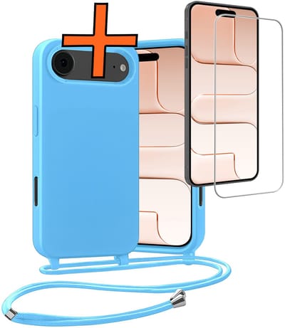Hoesje Geschikt voor iPhone Air Hoes Met Telefoonketting Met Screenprotector - Backcover Geschikt voor iPhone Air Case Met Koord - Lichtblauw