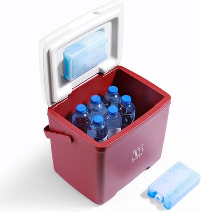 Brisby Koelbox - Frigobox - 13L - Rood - Tot maximaal 40 uur isolatie - Incl. 2 dikke koelelementen van 450ml - Temperatuur veilige sluiting - Nieuw ontwerp met koelelement vergrendeld in deksel