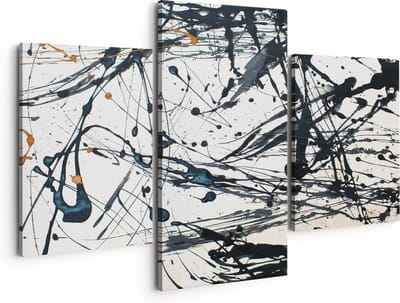 Artaza Canvas Schilderij Drieluik Abstracte Kunst van Zwarte Verf - 150x120 - Groot - Foto Op Canvas - Canvas Print