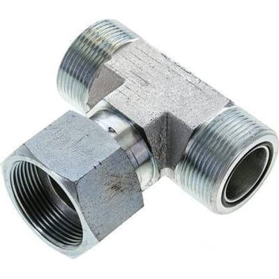 UN 1-11/16''-12 M/F Verzinkt Stalen T-stuk ORFS met wartelmoer 250 Bar - Hydrauliek - FL3T-MF-EZ-111U