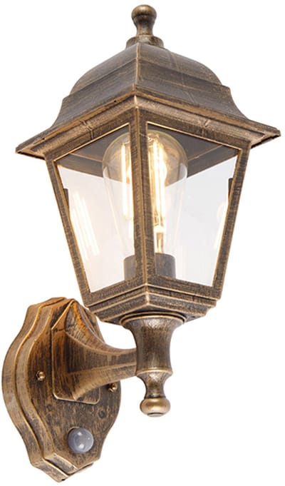 QAZQA capital - Klassieke Wandlamp met Bewegingsmelder | Bewegingssensor | sensor voor buiten - 1 lichts - D 210 mm - Goud/messing - Buitenverlichting
