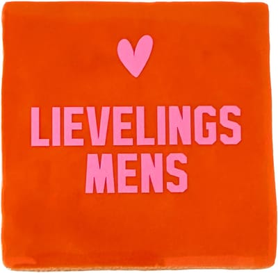 Snoes Spreuktegel – Lievelingsmens – Oranje met Lichtroze – Inclusief Plakhaakje – Handgemaakt Keramiek 10x10 cm – Retro Style – Kleurrijk Cadeau – Wanddecoratie Hip