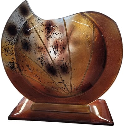 Handgemaakte maanvaas Gold brownvaas glas - glasfusion - glasschilderen - 29x10x27 cm goud bruin glastrend 2025