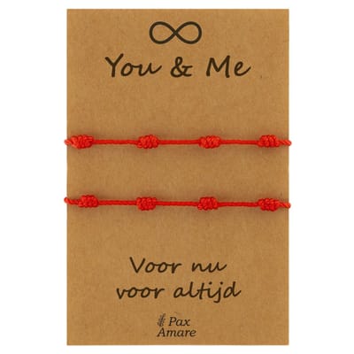 Vriendschapsarmbandjes voor 2 " You & Me ∞" - Red String of Faith - BFF Armbandjes met Persoonlijk Cadeau Kaartje - Rood - Elastisch Verstelbaar - Pax Amare