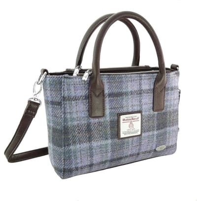 Handtas Brora small tote bag Zacht Paars Tartan - Ritssluiting - Draagband - Harris Tweed - Glen Appin of Scotland