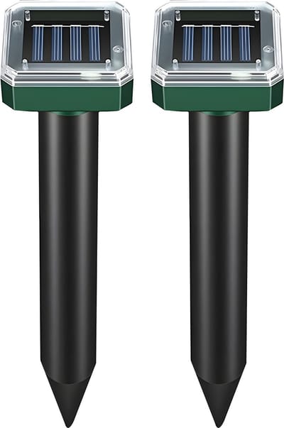 Valeron Goods® Solar Mollenverjager – 2 stuks – Ultrasone Mol Verjager op Zonne-energie – Trillingen & Geluid – Mollenbestrijding voor de Tuin – Waterdicht IP65 – Tegen Mollen, Woelratten & Muizen