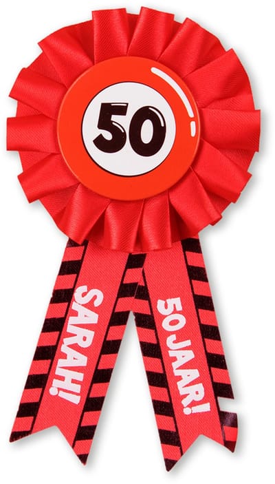 Q2P - Sarah Rozet - Verjaardag Versiering - 50 Jaar - Verkeersbord - Feest - Buttons - Rosette - Versiering