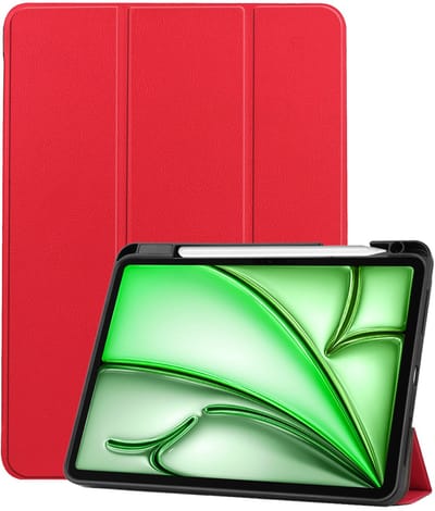 Hoesje Geschikt voor Apple iPad Air M3/M4 (2025/2026) - 11 inch - Dun & Stevig - Trifold Bookcase - Hard Cover Case - Met Uitsparing Geschikt voor Apple Pencil - Hardcover Book - Tablet Hoes - Rood