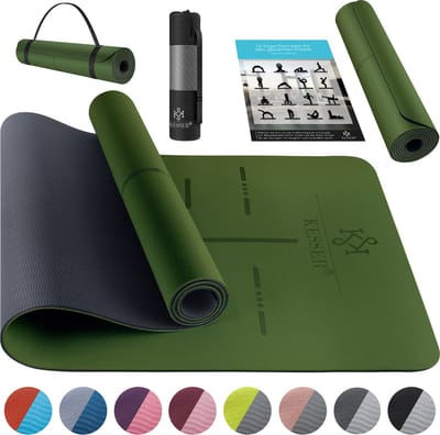 KESSER® Yoga Mat Extra Dik 183x61cm - Turnmat TPE Fitnessmat Gewatteerd & Antislip Yogamat Trainingsmat voor Fitness Pilates & Gymnastiek - Groen