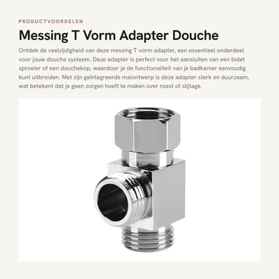 Dailygoods - Messing T Vorm Adapter - Douche Systeem Component - Sterk en Duurzaam - G1/2 Inch - Water Omvormer - Geschikt voor Toilet en Bidet