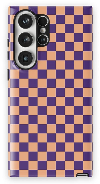 Design Hoesje Samsung Galaxy S23 Ultra | Geschikt Voor Mag | Tiny Squares Checkered Print | Backcover Samsung Galaxy S23 Ultra Pixel Peach