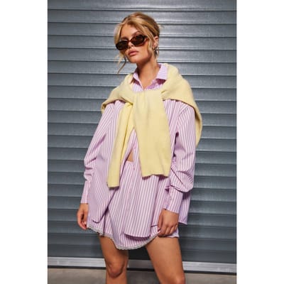 boohoo Dames Oversized Fijn Gestreept Overhemd | Pink | Maat: 6