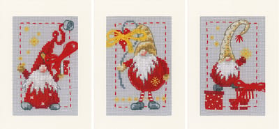 Vervaco - Wenskaart kit - Kerst - Wichtel set van 3 - PN-0185078 - Borduren - Borduurpakket - Borduurpakket volwassenen - Borduurpakket kind