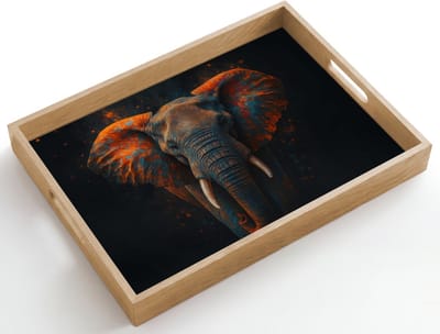 Dienblad hout 50x35 cm - Schootdienblad - Olifant - Oranje - Oren - Borrelplank rechthoek - Plateau dienbladen