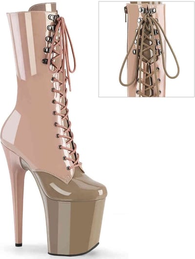 Pleaser - FLAMINGO-1054DC Plateau Laarzen, Paaldans schoenen - US 5 - 35 Shoes - Creme/Huidskleur