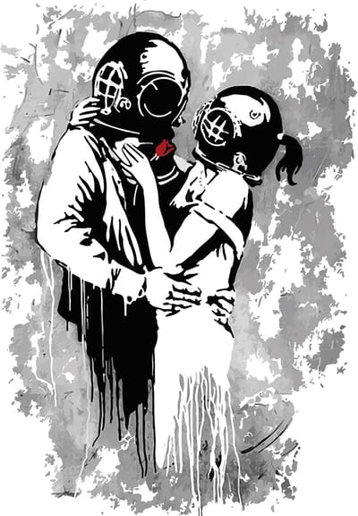 Fotobehang Banksy Graffiti | XXL - 206cm x 275cm | 130g/m2 Vlies