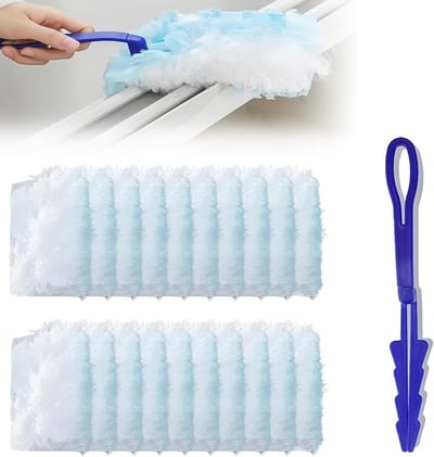 Duster Set met Blauwe Handgreep en 20 Witte Dusters, Fluffy Flash Dust Magnet Vervangingen voor Meerdere Oppervlakken en Effectieve Stofverwijdering