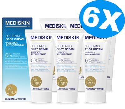 Mediskin Softening Foot Cream Voordeelverpakking – Voetencrème Zeer Droge Voeten – Ureum Voetverzorging – Voetcrème tegen Huidirritaties, Roodheid en Jeuk – 6 x 75ml