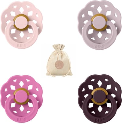 Bibs boheme fopspenen - Maat 1 0 - 6 maanden - Blossom, Dusky Lilac, Bubblegum, Plum + Bolletoet speenzakje