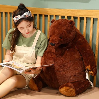 1 Stuk 40-100cm Zachte Teddybeer Pluche Speelgoed Donkerbruine Beer Super Grote Knuffelkussen Gevuld Dier Kussen Kinderen Verjaardagscadeau 40cm