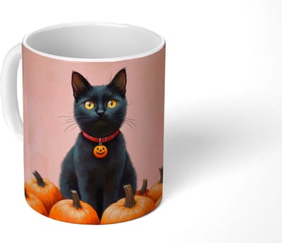 Mok - Koffiemok - Kat - Pompoen - Roze - Mokken - 350 ML - Beker - Koffiemokken - Theemok
