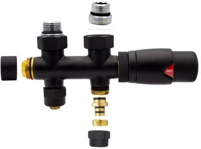 Belrad aansluitset 1/2" - 3/4" met thermostaatknop - recht - mat zwart