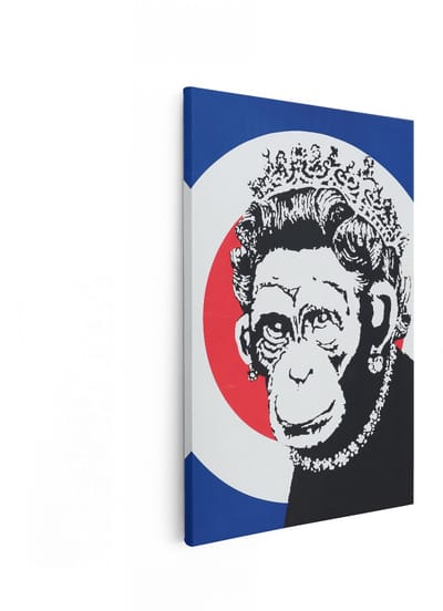 Artaza Canvas Schilderij Aap Met Kroon Banksy - 40x60 cm - Wanddecoratie Pop Art - Muurdecoratie Graffiti - Decoratie Woonkamer