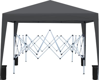Opvouwbare partytent 3 x 3 m, waterdicht, stabiel en winterbestendig, met 4 zijwanden en 4 zandzakken, UV-bescherming 50+, opvouwbaar, ideaal voor tuin, feest en kamperen, stalen frame (zwart)