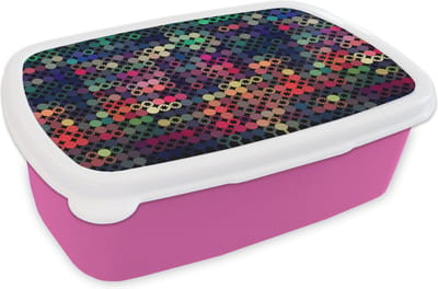 Broodtrommel Roze - Lunchbox - Brooddoos - Sterren - Regenboog - Stippen - Geometrie - Design - 18x12x6 cm - Kinderen - Meisje