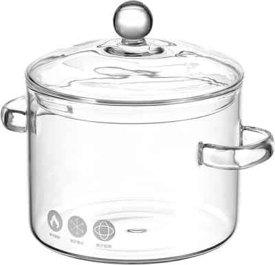 Pot van borosilicaatglas - Transparante kookpan met deksel - 14 cm diameter - 13 liter - Dubbele handgreep - Gasfornuis inductie - Keukenkookgerei - Voedselopslag