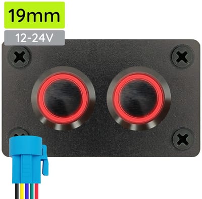 ProRide Metalen Pulsschakelaar 12-24V OFF-(ON) - Tweevoudig Inbouwpaneel - 19mm - IP67 - LED indicatie Rood