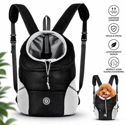 Dutchers® Huisdier Rugzak – Small maat S (Zwart) – Voor Kleine, Middelgrote en Grote Honden en Katten – Verstelbare, Ademende Draagtas van Nylon met Veiligheidsgordel & Mesh – Ideaal voor Outdoor Avonturen
