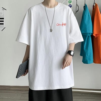 T-shirt met korte mouwen Heren Zomer Trendy Merk Losse Stijl Puur Katoen Nationale Trend Herenkleding Tieners Wit High School Jongens' Body Shirt 3XL white