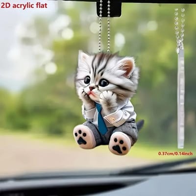 Schattige Cartoon Kat Acryl Platte 2D Sleutelhanger, Auto Dierenthema Voertuigaccessoires Kerstversieringen Rugzak Hanger