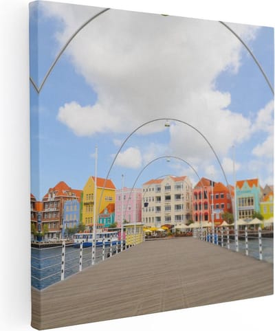 Artaza Canvas Schilderij Willemstad - 30x30 cm - Klein - Wanddecoratie Curacao - Muurdecoratie Pastelkleurige Huizen - Kamer Accessoires Woonkamer