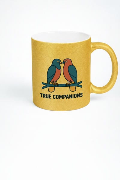 Gouden Glitter Mok 'True Companions' Vogels - Uniek Cadeau voor Geliefden