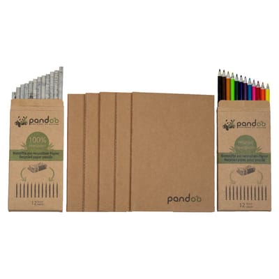 Pandoo Bamboe Notitieboek A5 Cadeauset - Naturel Bruin - Gerecycled Papier Potloden - Ideale Feestdagen Cadeau - Plasticvrij & Biologisch Afbreekbaar