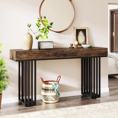 Tribesigns Consoletafel - Sidetable - Console - Haltafel - Metaal/Hout - Bruin - Industrieel - 140 x 82 x 30 cm - Console Tafel voor Hal, Woonkamer, Entree