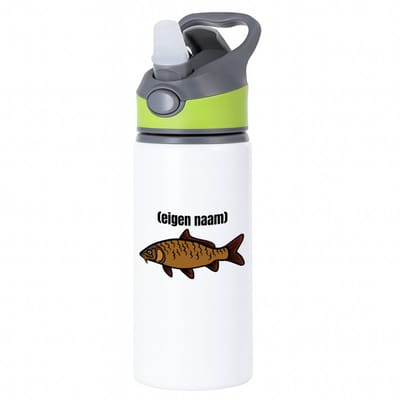 Hacebo® - vis met eigen naam waterfles met rietje groen - Vis - vissen liefhebbers - iemand die houdt van vissen - verjaardag - cadeau - kado - water fles - 650ML